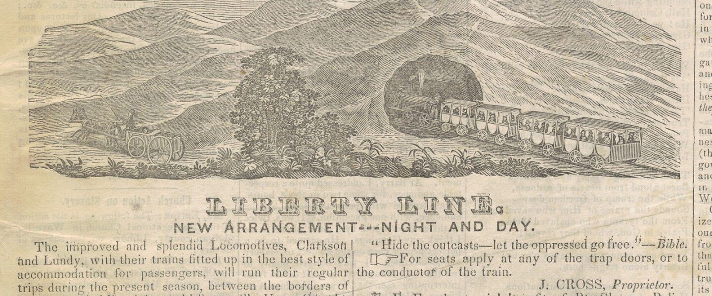 This satirical 1844 article from the Western Citizen, an abolitionist newspaper in Chicago, imagines the Underground Railroad as a real train, the Liberty Line.
