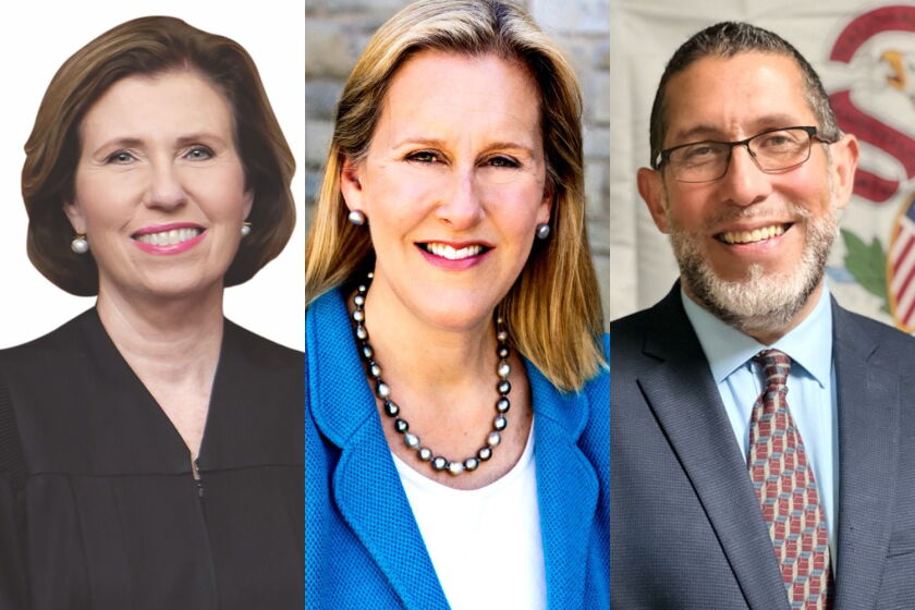 Democratic primary candidates for Illinois Supreme Court in the 2nd District, left to right: Elizabeth Rochford, Nancy Rotering and Rene Cruz.