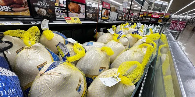 Turkeys are listed for sale at a Jewel-Osco grocery store ahead of Thanksgiving in Chicago, Illinois on November 18, 2021.