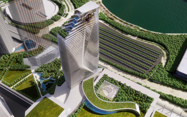 A render of a Hard Rock casino at the One Central development site near Soldier Field.