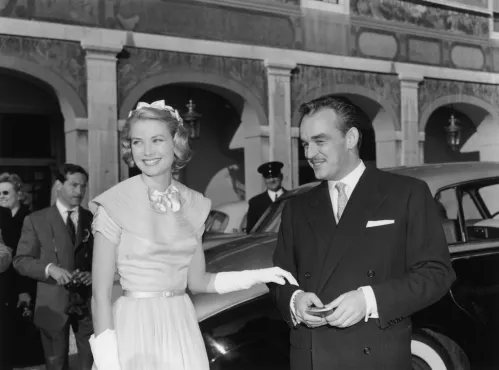 Grace Kelly and Prince Rainier on their civil wedding day April 18, 1956
